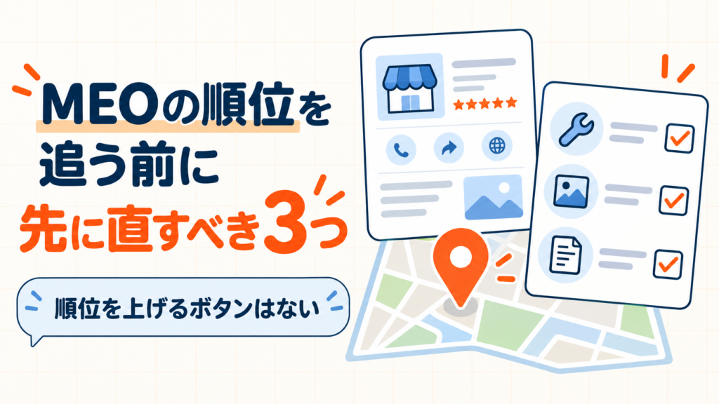 MEOの順位を追う前に先に直すべき3つ、順位を上げるボタンはない