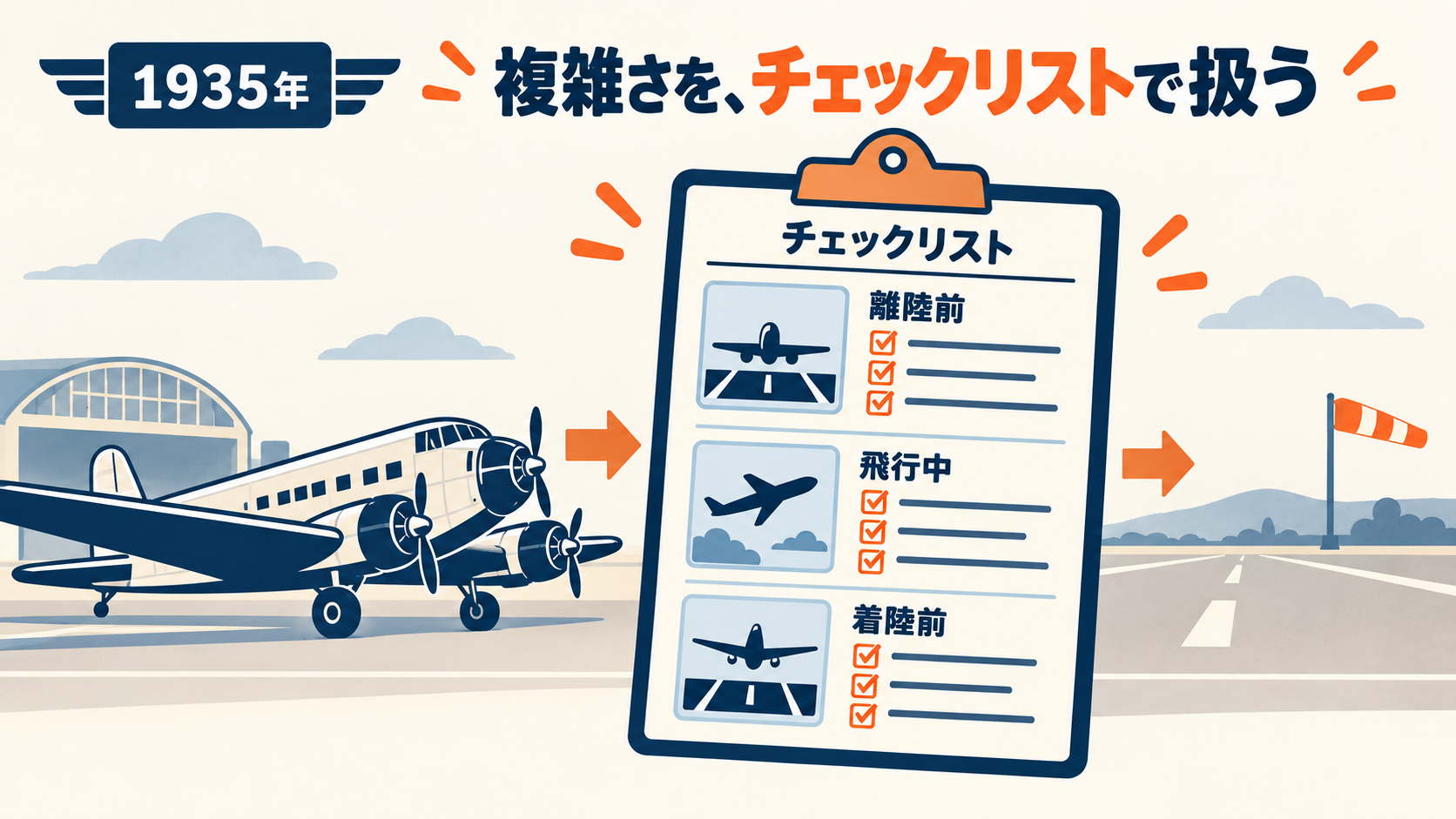 問い合わせ対応をAIに任せると決めた会社が、最初に引いていない「2本の線」。自社の自動化で線を引いた実例 3 1935年の飛行機事故に学ぶチェックリストで複雑さを扱う